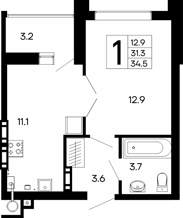 квартиры 34.5 метров
